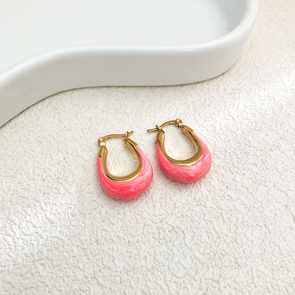 1 Pair Elegant Sweet U Shape Enamel Plating Stainless Steel Gold Plated Earrings