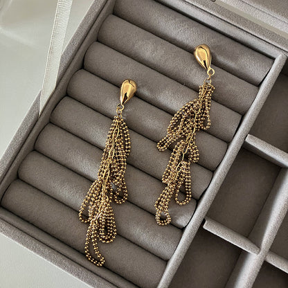 1 Pair Elegant Lady Streetwear Tassel Plating Stainless Steel Gold Plated Drop Earrings