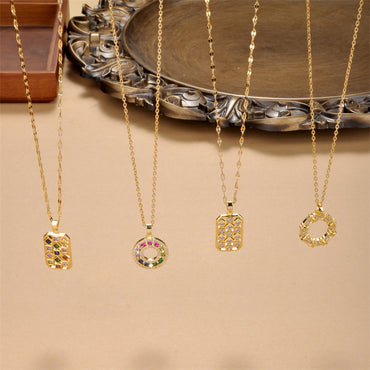 Elegant Simple Style Round Square Stainless Steel Beaded Plating Inlay Zircon 18k Gold Plated Pendant Necklace