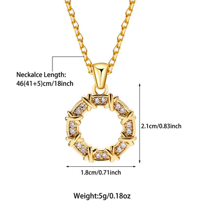 Elegant Simple Style Round Square Stainless Steel Beaded Plating Inlay Zircon 18k Gold Plated Pendant Necklace