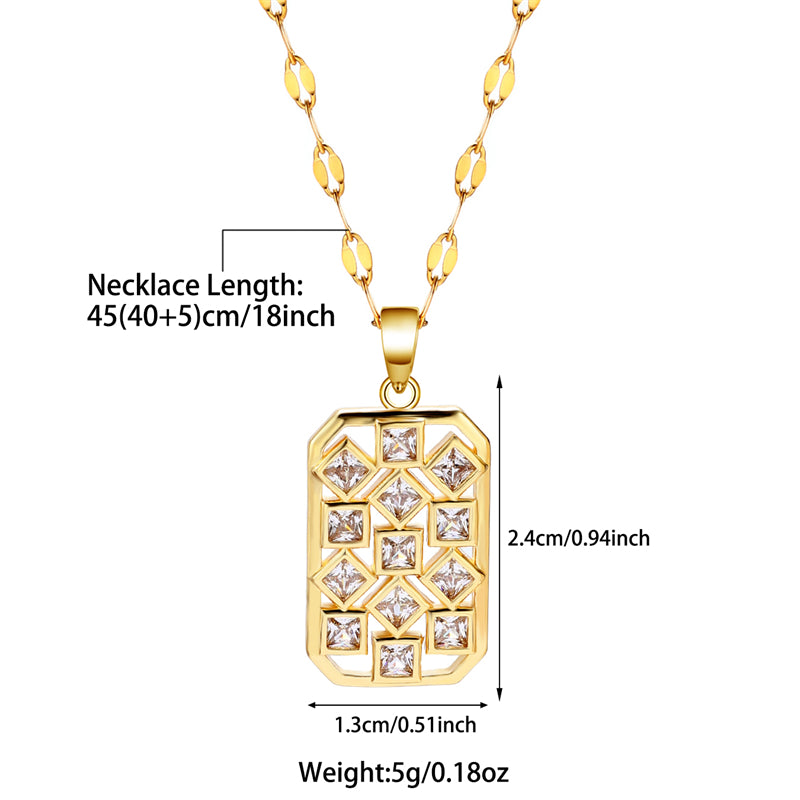 Elegant Simple Style Round Square Stainless Steel Beaded Plating Inlay Zircon 18k Gold Plated Pendant Necklace