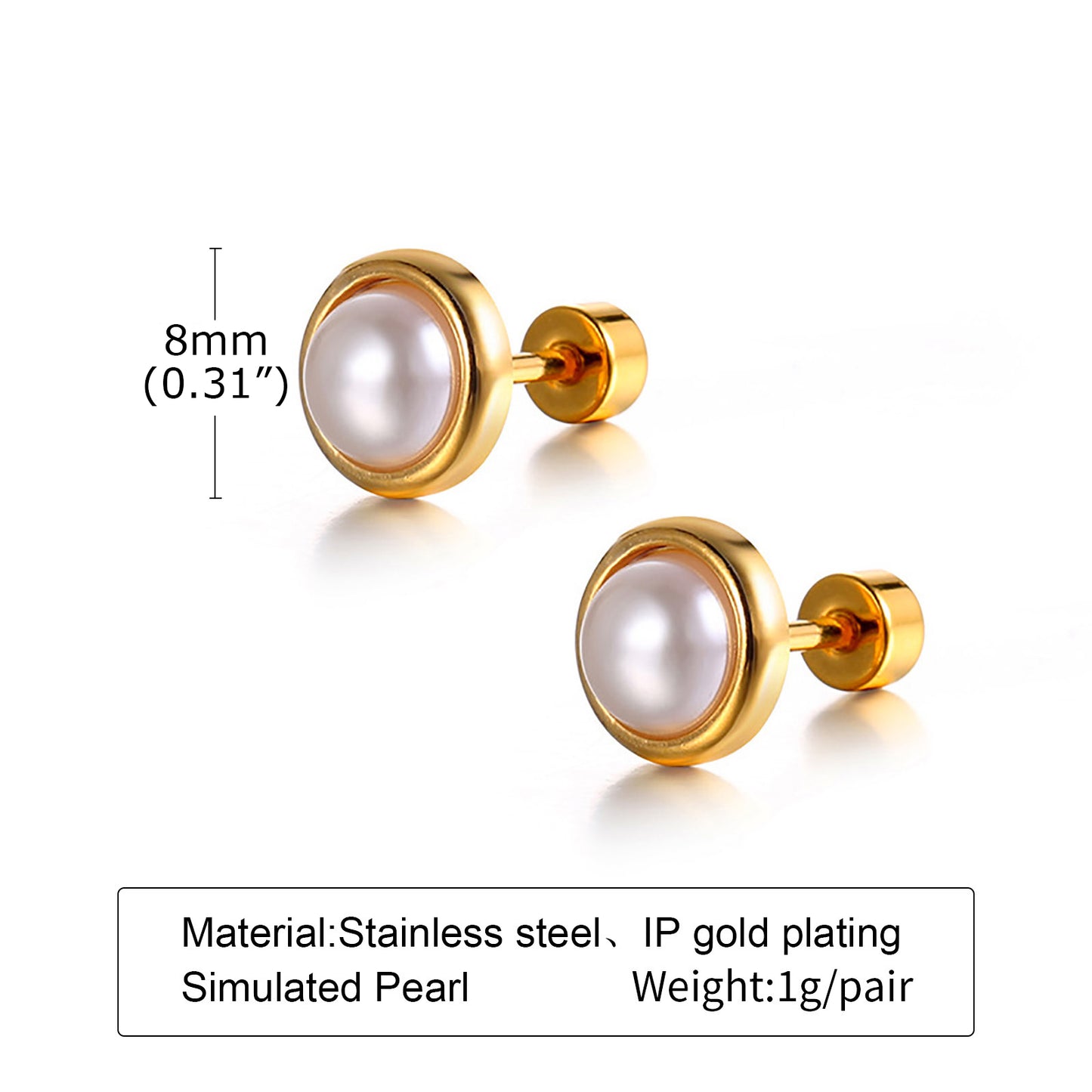 1 Pair Retro Round Titanium Steel Inlay Zircon Ear Studs