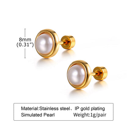 1 Pair Retro Round Titanium Steel Inlay Zircon Ear Studs