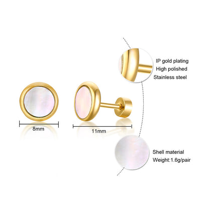 1 Pair Retro Round Titanium Steel Inlay Zircon Ear Studs