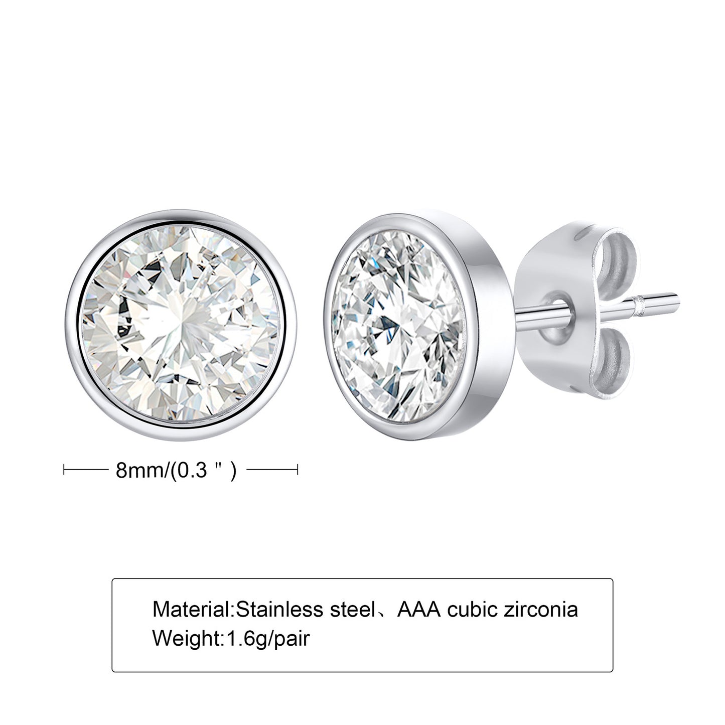 1 Pair Retro Round Titanium Steel Inlay Zircon Ear Studs