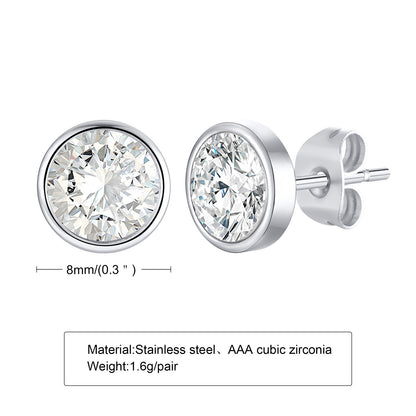 1 Pair Retro Round Titanium Steel Inlay Zircon Ear Studs