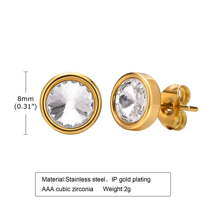 1 Pair Retro Round Titanium Steel Inlay Zircon Ear Studs