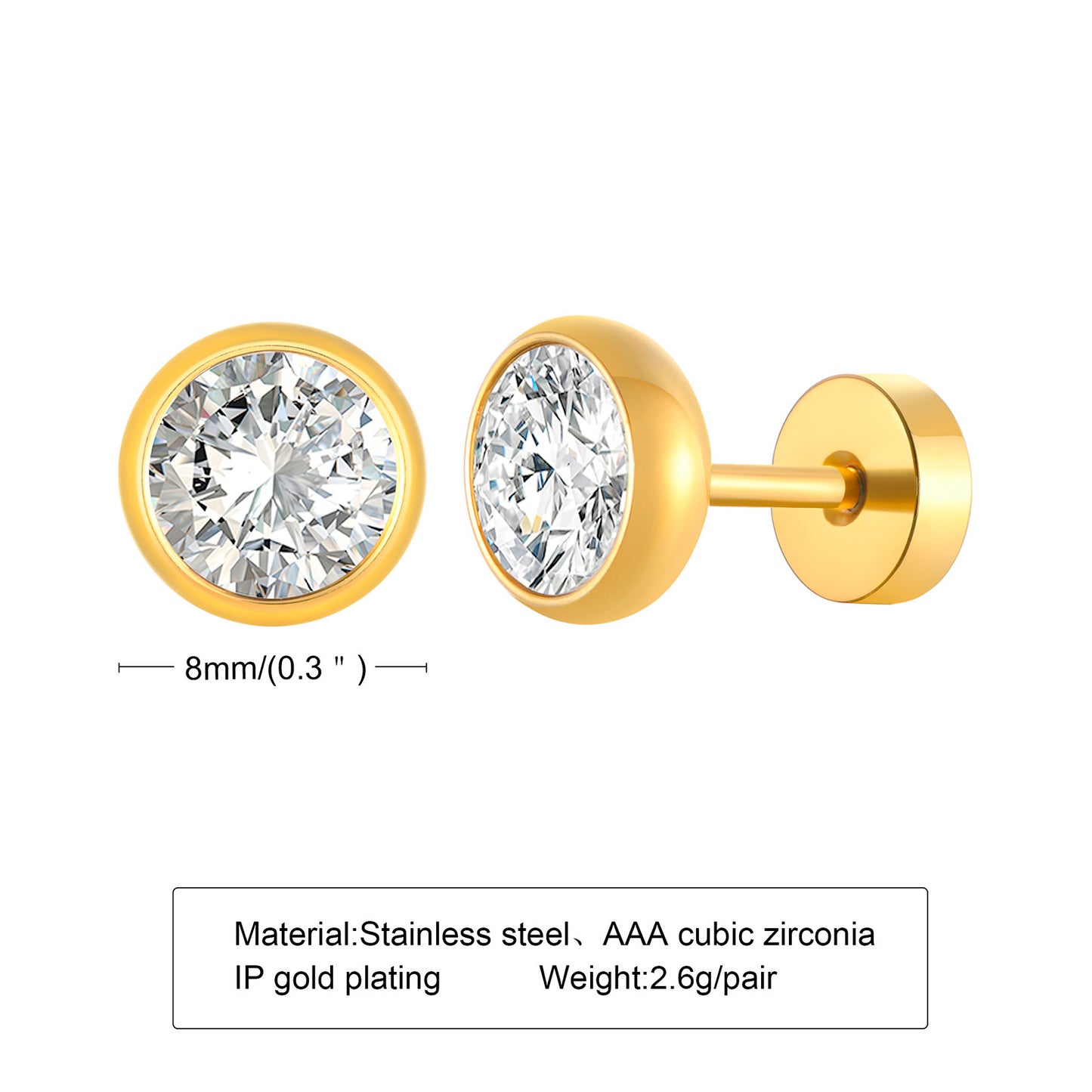 1 Pair Retro Round Titanium Steel Inlay Zircon Ear Studs