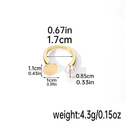 Original Design Simple Style Round Freshwater Pearl Copper Plating Inlay Pearl 18k Gold Plated Silver Plated Open Rings