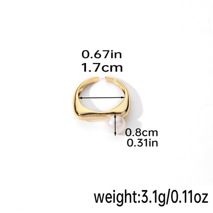 Original Design Simple Style Round Freshwater Pearl Copper Plating Inlay Pearl 18k Gold Plated Silver Plated Open Rings