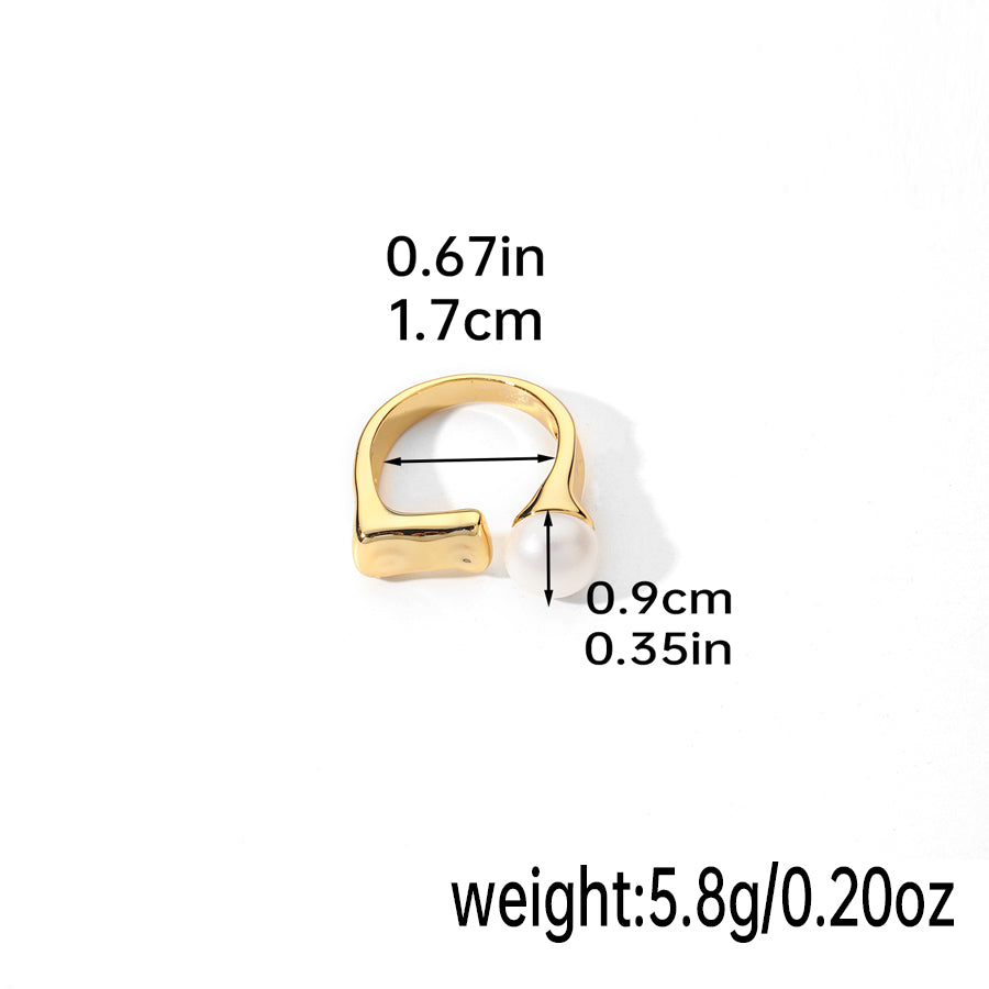 Original Design Simple Style Round Freshwater Pearl Copper Plating Inlay Pearl 18k Gold Plated Silver Plated Open Rings