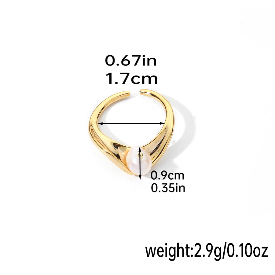 Original Design Simple Style Round Freshwater Pearl Copper Plating Inlay Pearl 18k Gold Plated Silver Plated Open Rings