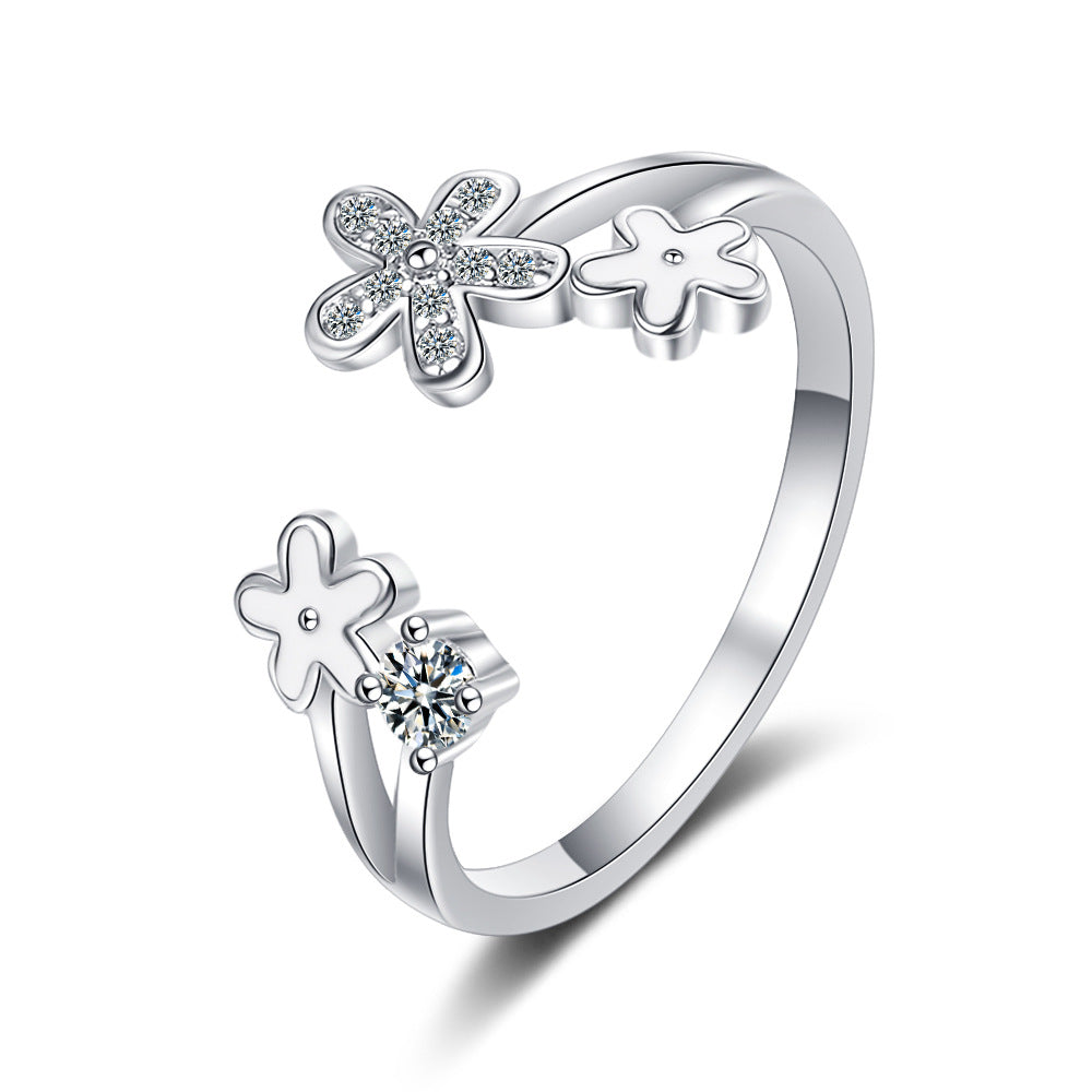 Classic Style Flower Copper Inlay Zircon Open Rings