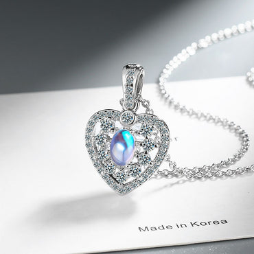 Lady Heart Shape Copper Plating Inlay Zircon White Gold Plated Pendant Necklace