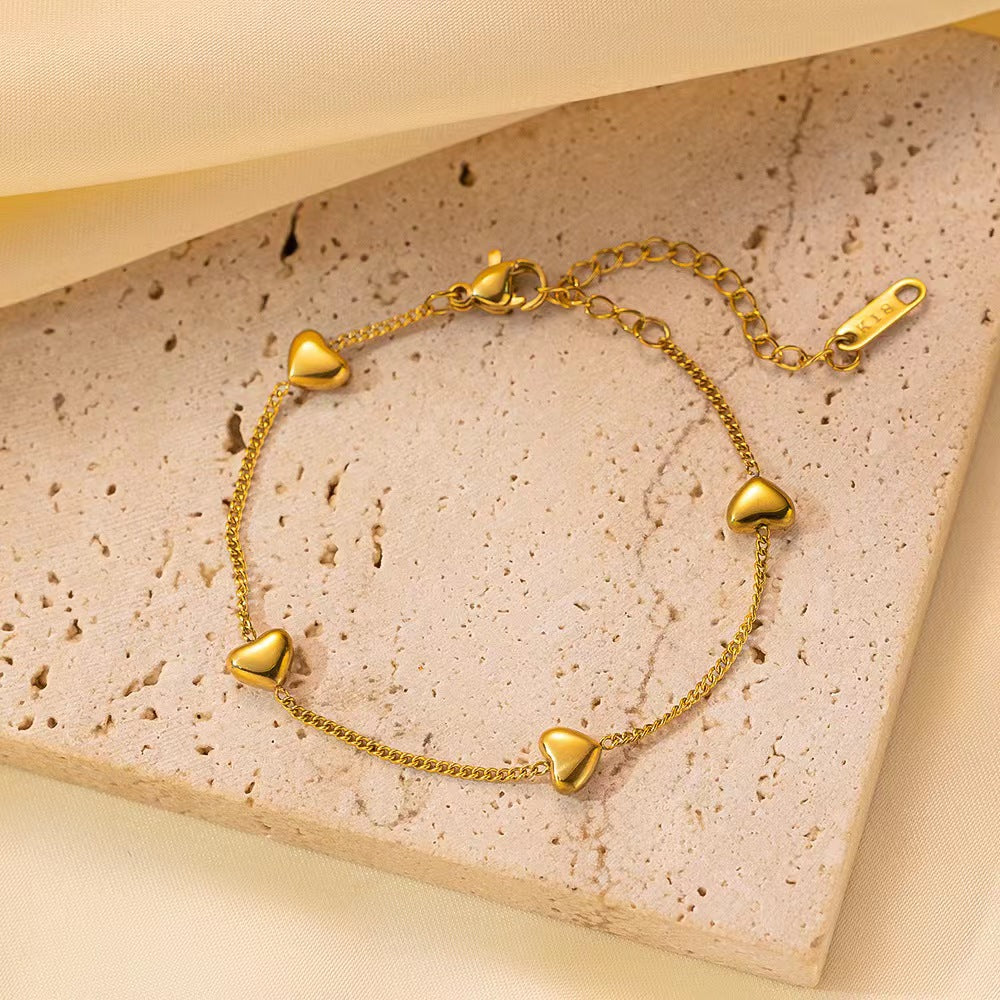 Simple Style Classic Style Heart Shape Titanium Steel Polishing Plating 18k Gold Plated Bracelets Necklace