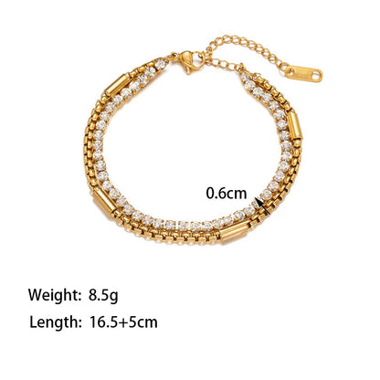 Classic Style Geometric Titanium Steel Plating Inlay Rhinestones 18k Gold Plated Bracelets