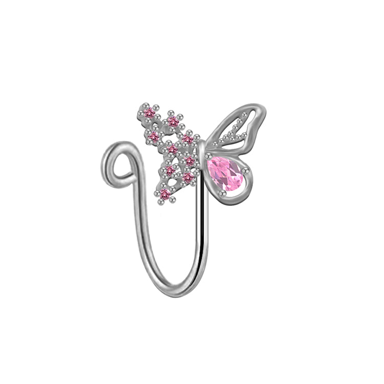 Elegant Cute Vacation Wings Butterfly Stainless Steel Copper White Gold Plated Rhinestones Zircon Nose Ring Nose Studs In Bulk