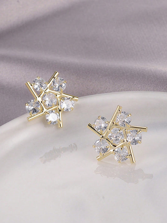 1 Pair Glam Shiny Geometric Plating Inlay Copper Zircon 14k Gold Plated Ear Studs