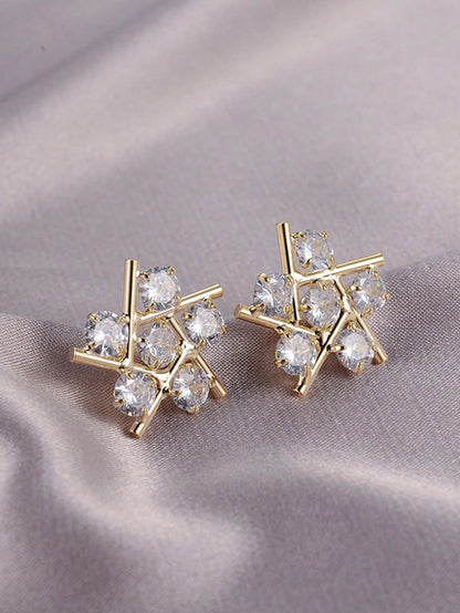 1 Pair Glam Shiny Geometric Plating Inlay Copper Zircon 14k Gold Plated Ear Studs