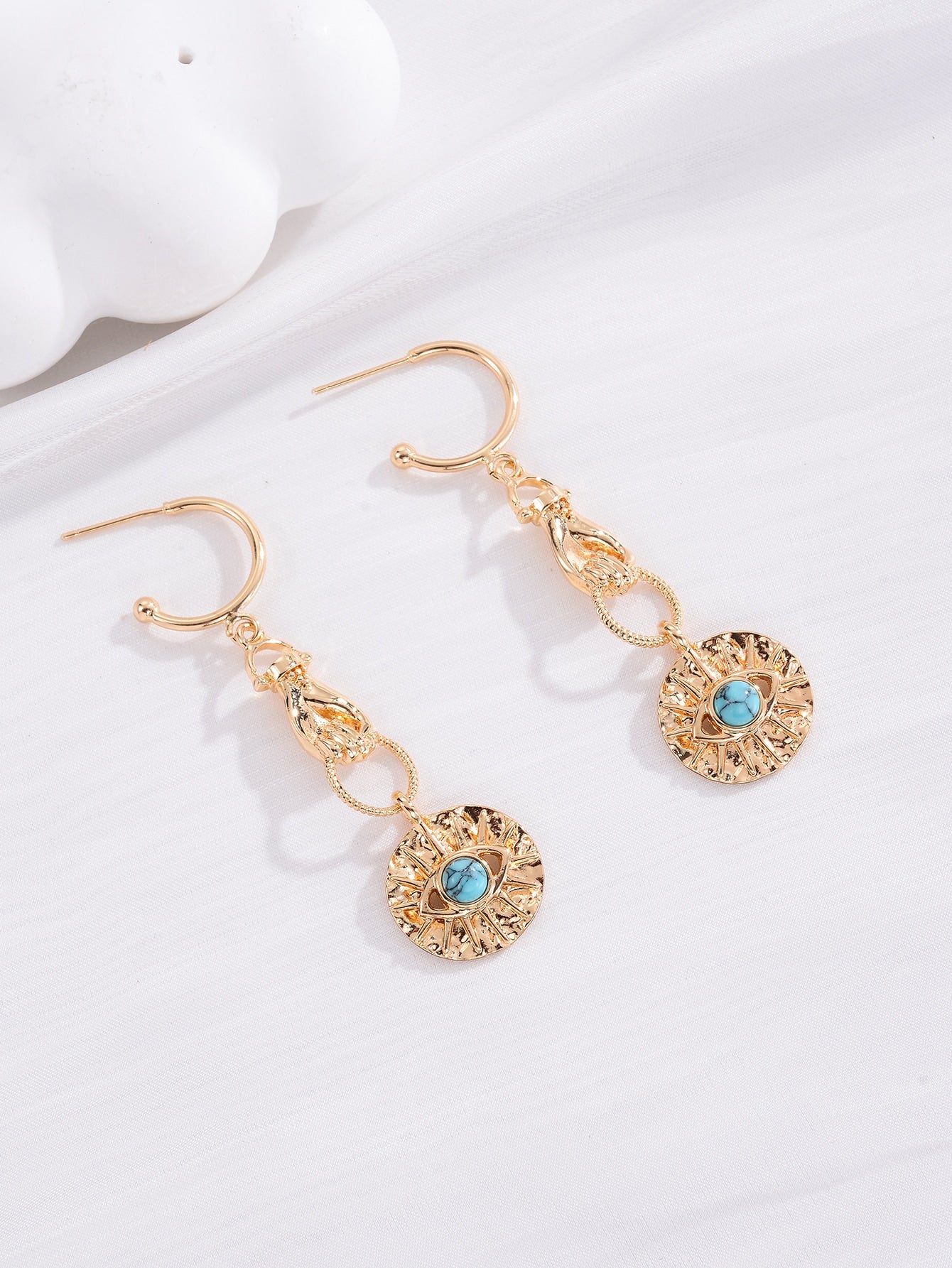 1 Pair Vintage Style Hand Glasses Plating Inlay Copper Natural Stone 18k Gold Plated Drop Earrings