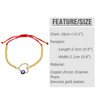 Simple Style Classic Style Devil's Eye Heart Shape Copper Plating Inlay Zircon 18k Gold Plated Bracelets