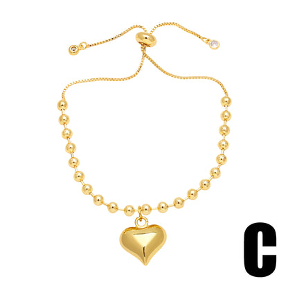 Sweet Simple Style Heart Shape Copper Plating 18k Gold Plated Bracelets
