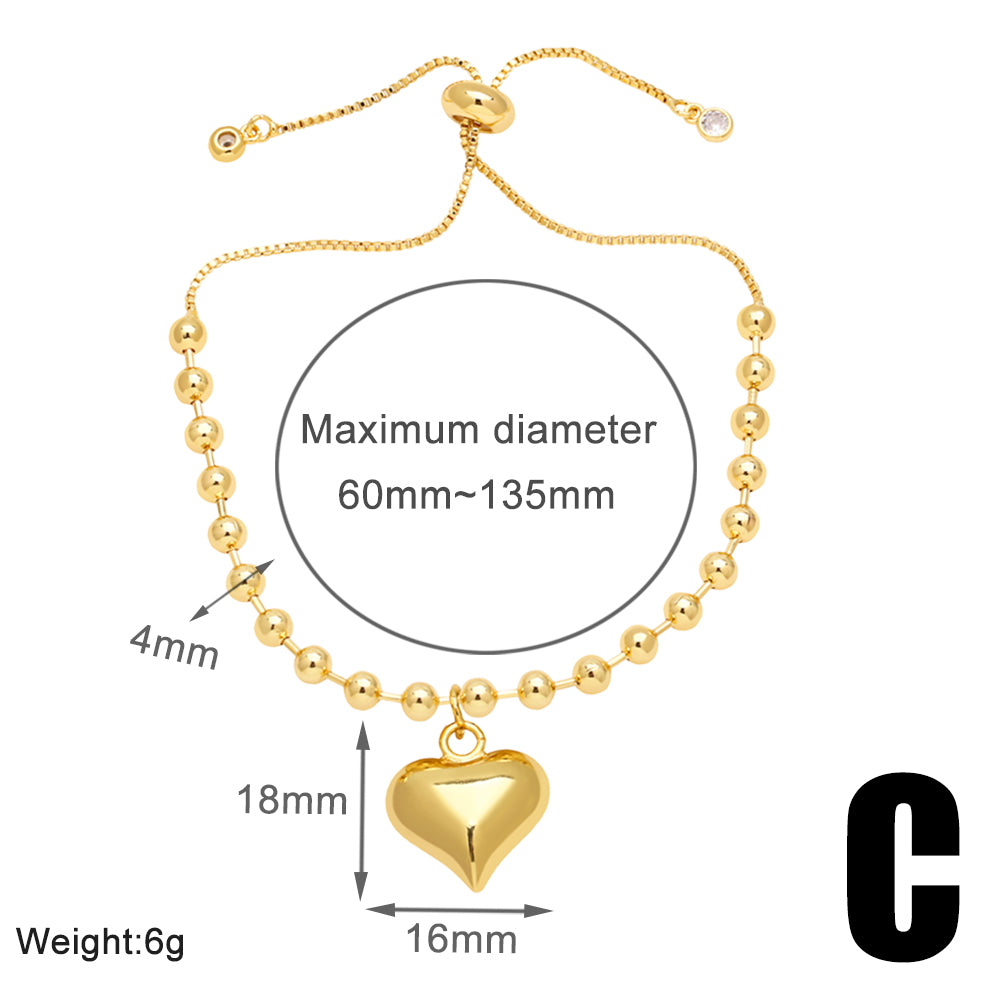 Sweet Simple Style Heart Shape Copper Plating 18k Gold Plated Bracelets