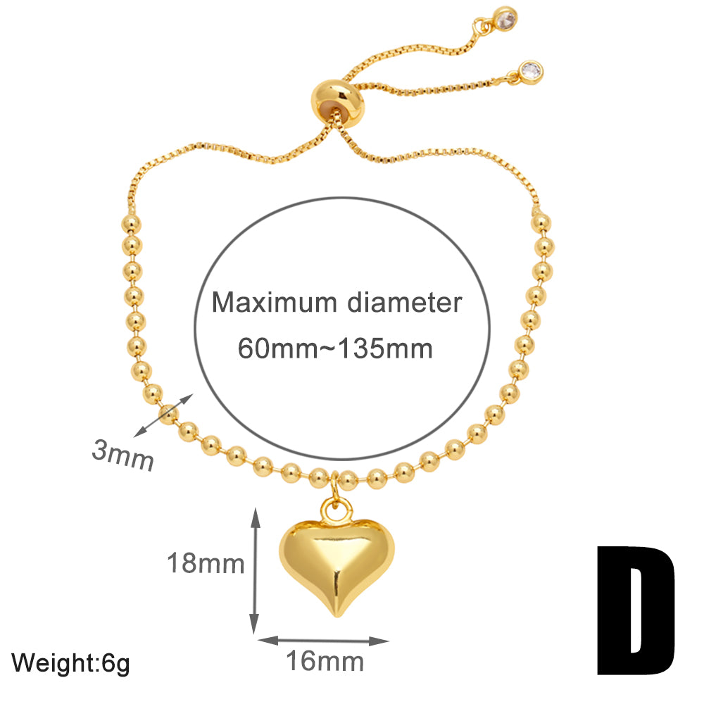 Sweet Simple Style Heart Shape Copper Plating 18k Gold Plated Bracelets