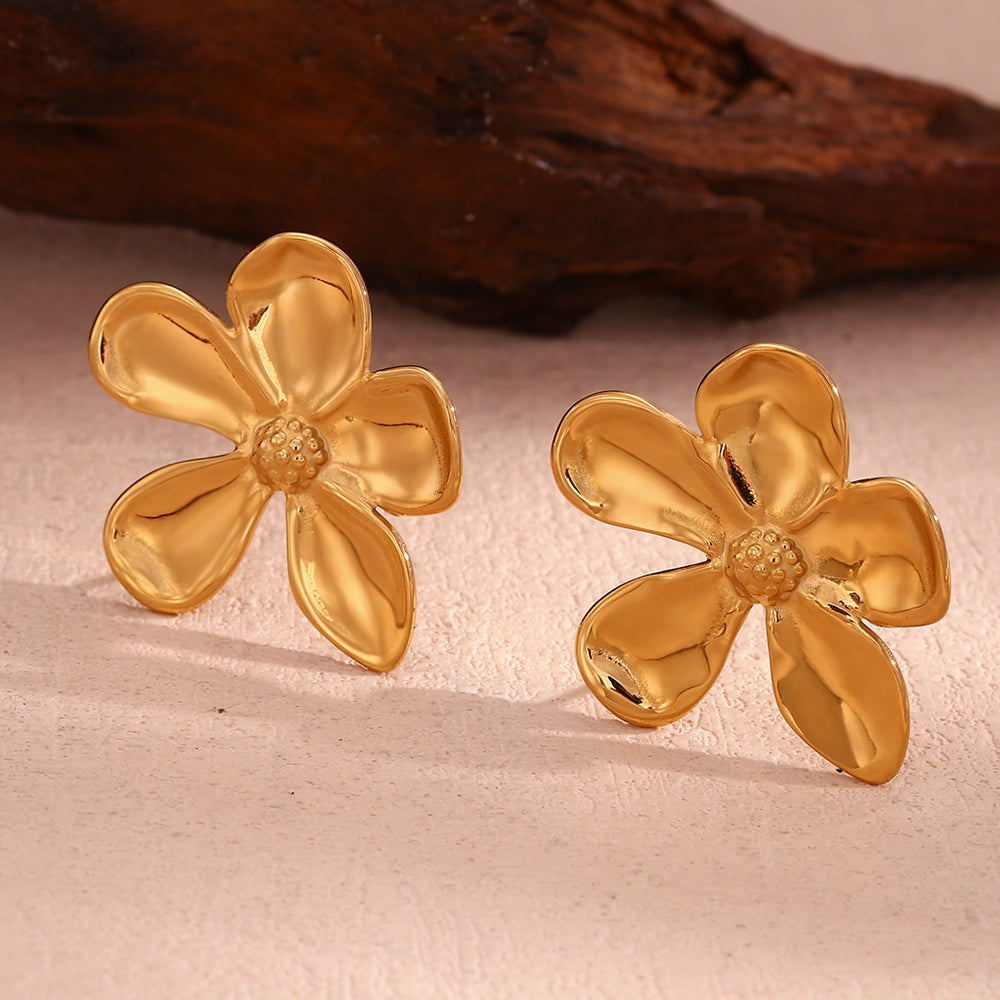 1 Pair Elegant Vintage Style Flower Plating Stainless Steel 18k Gold Plated Drop Earrings