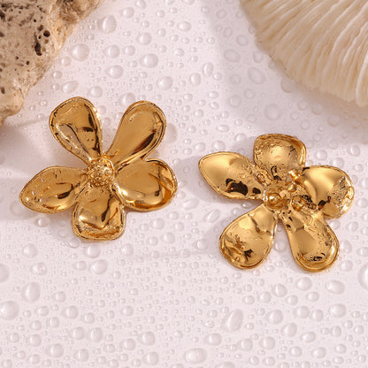 1 Pair Elegant Vintage Style Flower Plating Stainless Steel 18k Gold Plated Drop Earrings