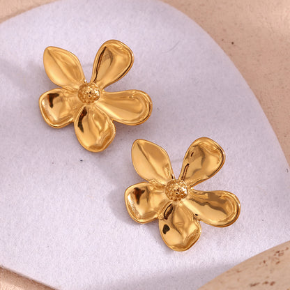 1 Pair Elegant Vintage Style Flower Plating Stainless Steel 18k Gold Plated Drop Earrings