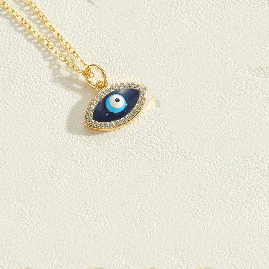 Vintage Style Simple Style Devil's Eye Hand Of Fatima Heart Shape Copper Enamel Plating Inlay Zircon 14k Gold Plated Pendant Necklace