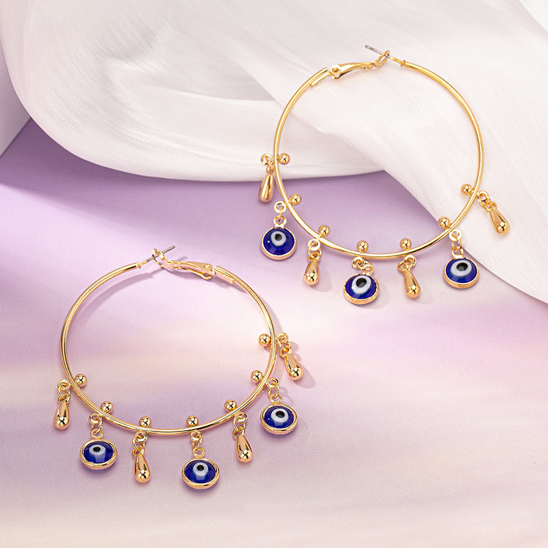 1 Pair Simple Style Eye Plating Inlay Alloy Glass Hoop Earrings