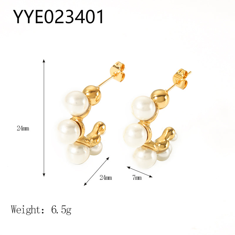 1 Pair Ig Style Elegant C Shape Plating Inlay Stainless Steel Pearl 18k Gold Plated Ear Studs