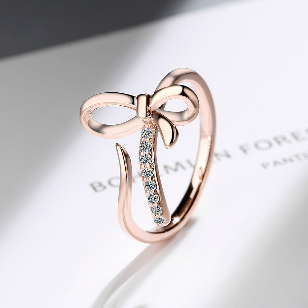 Simple Style Classic Style Bow Knot Copper Inlay Zircon Rings