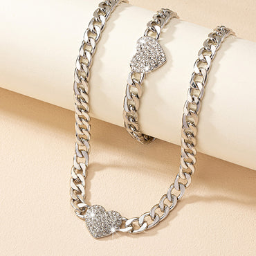 Ig Style Retro Heart Shape Alloy Plating Rhinestones Women's Bracelets Necklace