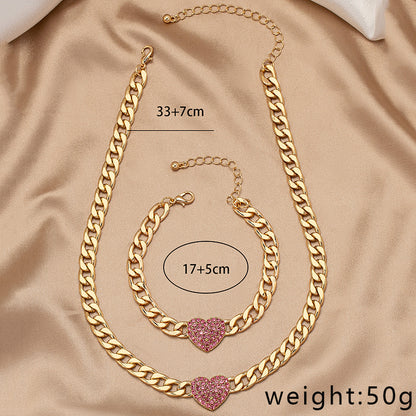 Ig Style Retro Heart Shape Alloy Plating Rhinestones Women's Bracelets Necklace