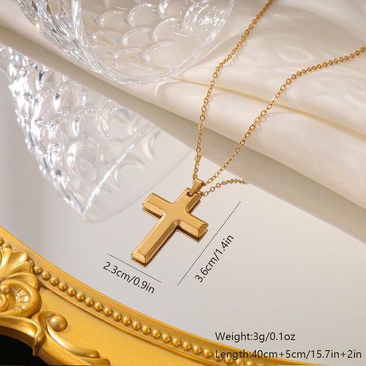 Elegant Vintage Style Cross Solid Color Stainless Steel Plating 18k Gold Plated Pendant Necklace