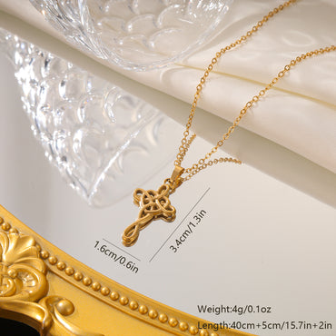 Elegant Vintage Style Cross Solid Color Stainless Steel Plating 18k Gold Plated Pendant Necklace