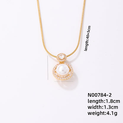 Simple Style Crown Stainless Steel Copper Plating Inlay Pearl Zircon Gold Plated Pendant Necklace