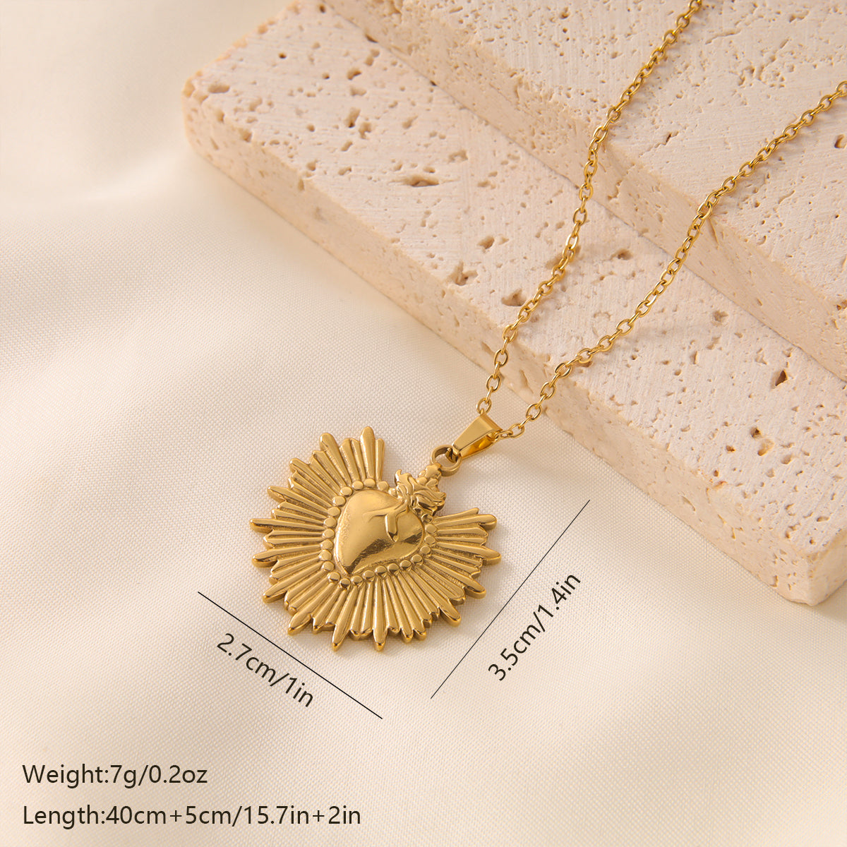 Elegant Vintage Style Sun Stainless Steel Plating 18k Gold Plated Pendant Necklace