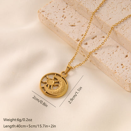 Elegant Vintage Style Sun Stainless Steel Plating 18k Gold Plated Pendant Necklace