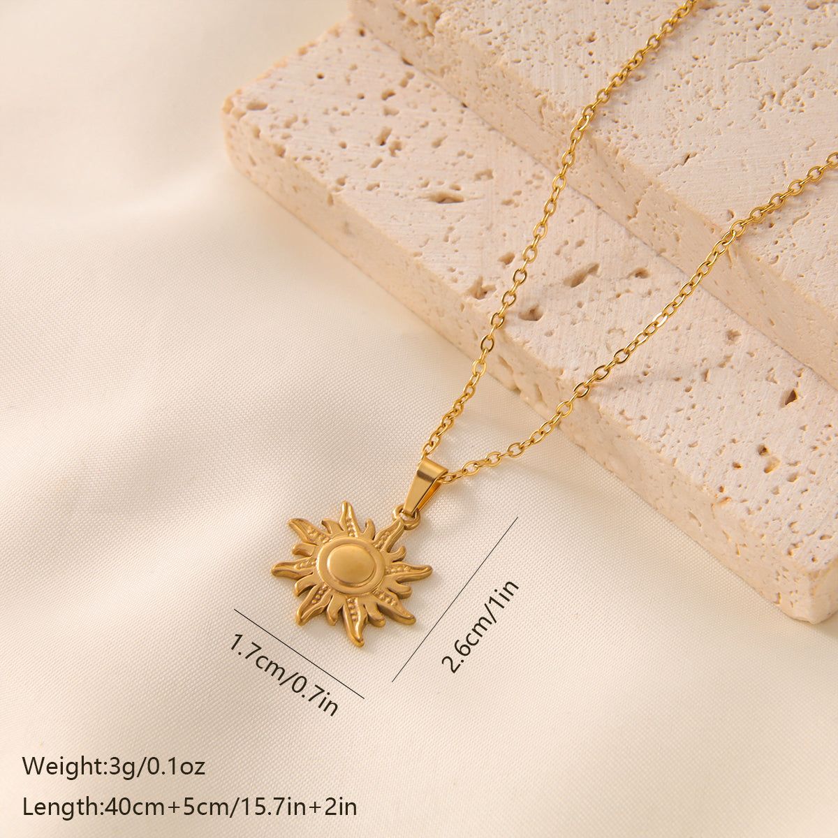 Elegant Vintage Style Sun Stainless Steel Plating 18k Gold Plated Pendant Necklace