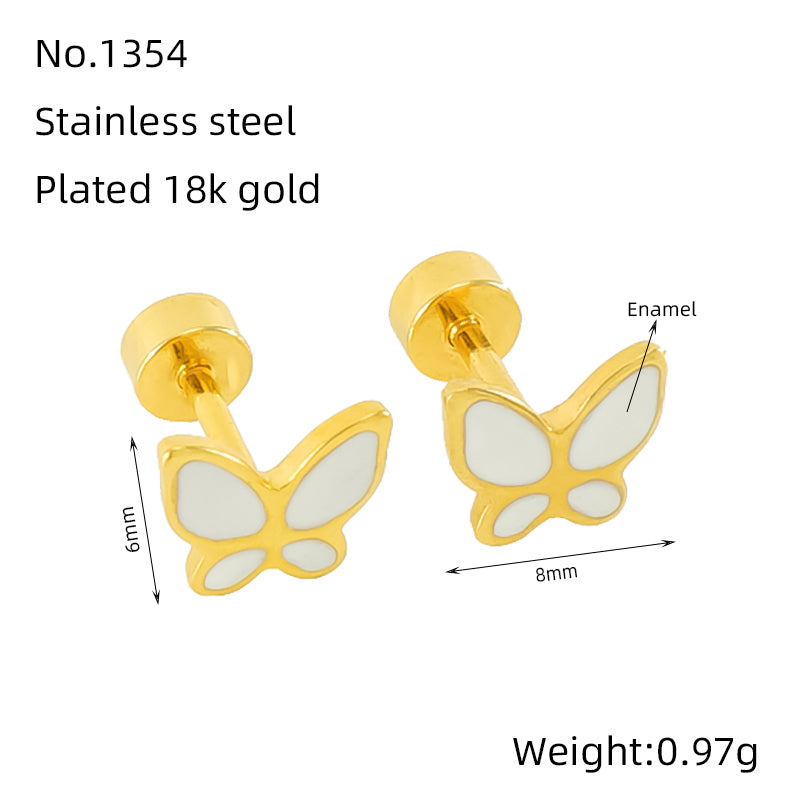 1 Piece Simple Style Classic Style Butterfly Polishing Plating Stainless Steel 18k Gold Plated Ear Studs