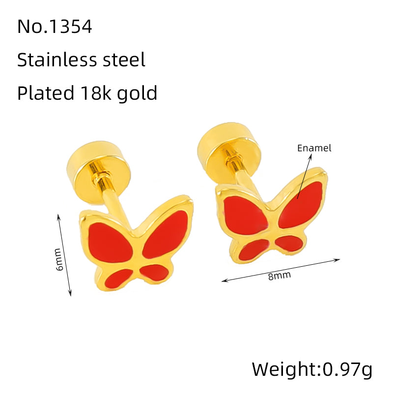 1 Piece Simple Style Classic Style Butterfly Polishing Plating Stainless Steel 18k Gold Plated Ear Studs