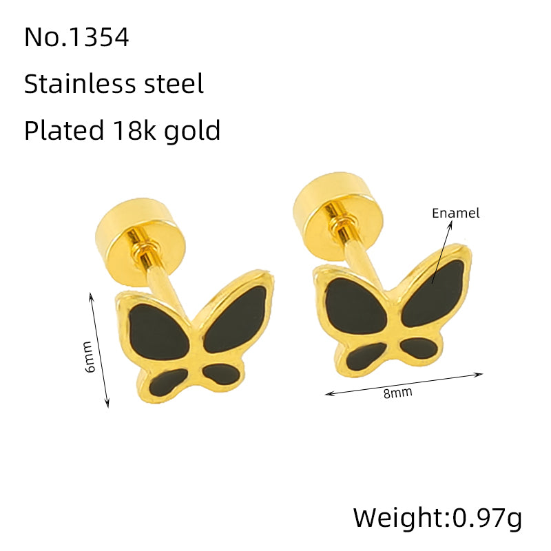 1 Piece Simple Style Classic Style Butterfly Polishing Plating Stainless Steel 18k Gold Plated Ear Studs