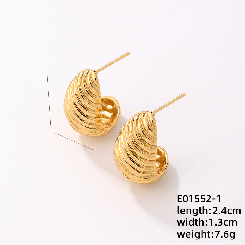 1 Pair Ig Style Solid Color Irregular Plating Pleated Copper Gold Plated Ear Studs