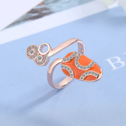 Lady Geometric Copper Plating Inlay Zircon White Gold Plated Rings