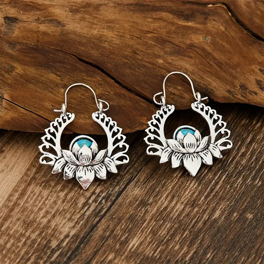 1 Pair Simple Style Classic Style Solid Color Inlay Alloy Turquoise Earrings
