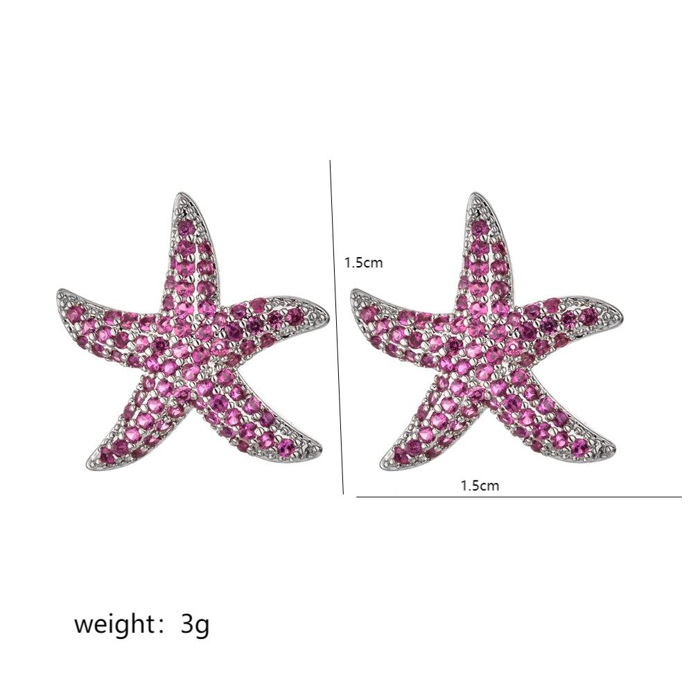 1 Pair Sweet Starfish Plating Inlay Copper Zircon White Gold Plated Ear Studs